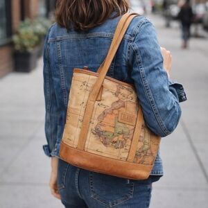 Alviero Martini Tan Map Print Travel Tote